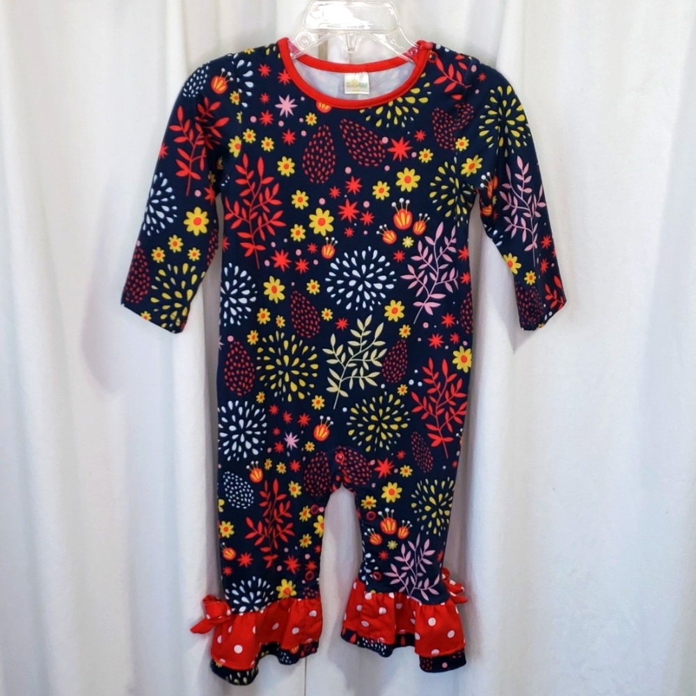 Sunshine Peppy floral Harvest print round neck long sleeve romper size 12 months